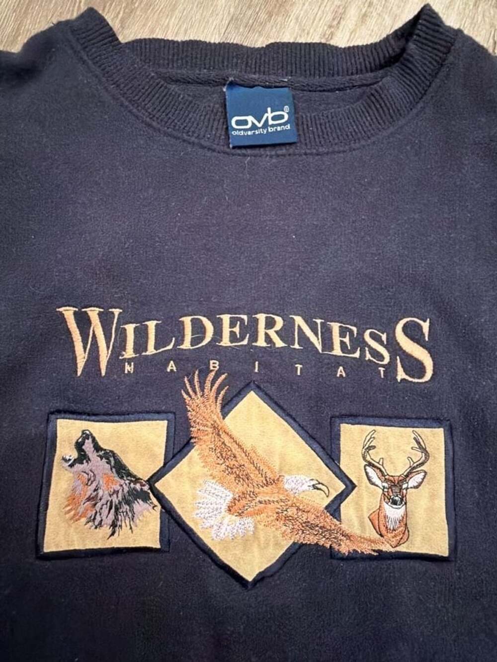 Old Varsity Brand Wilderness Habitat Crewneck Sweatshirt Large Black